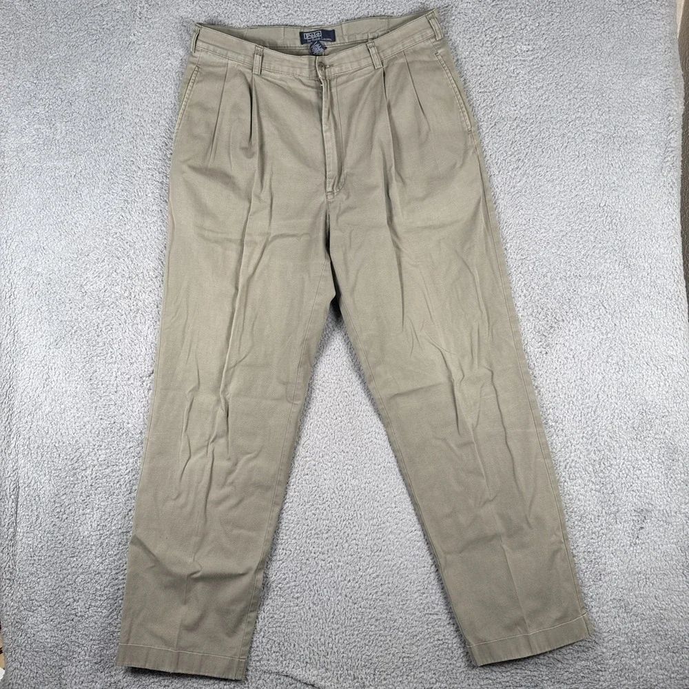 Polo Ralph Lauren Hammond Pants Mens 36x33 Olive Green Pleated Cuffed